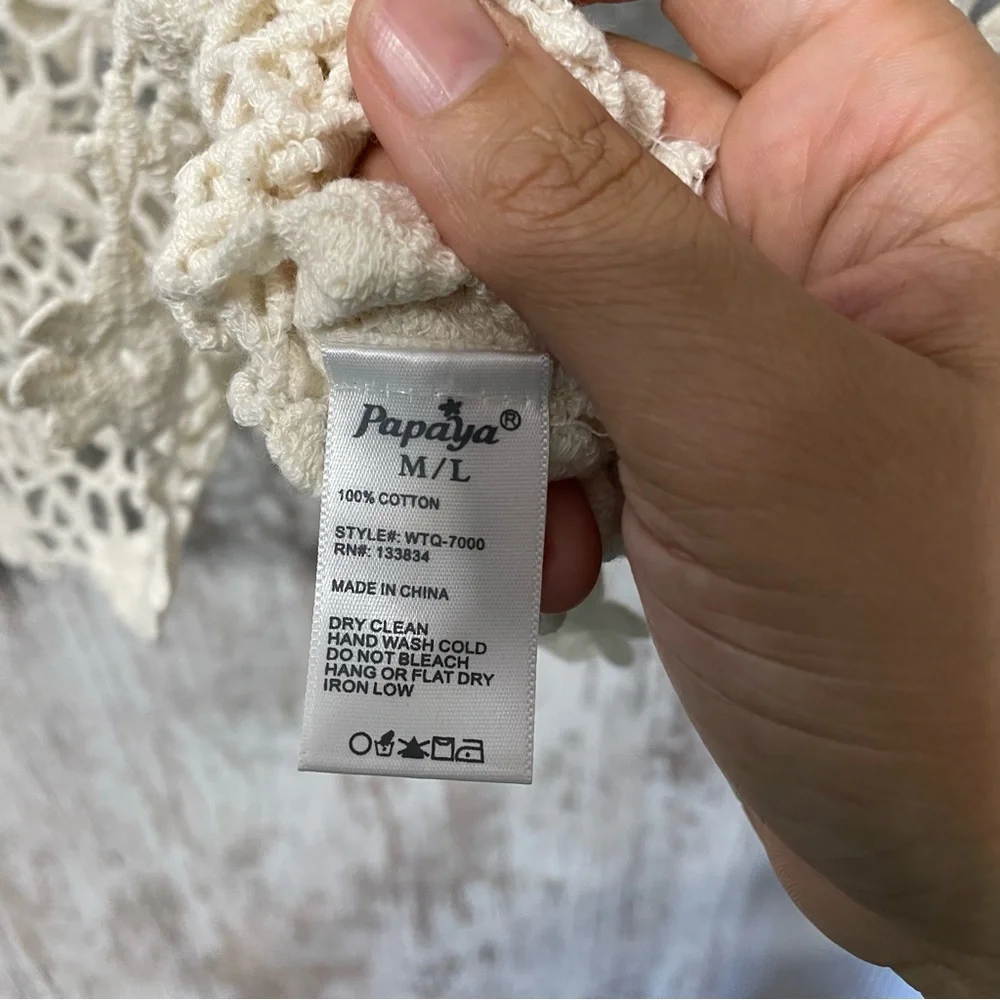 Papaya Bohemian Tan Crochet Lace Off Top Size M/L